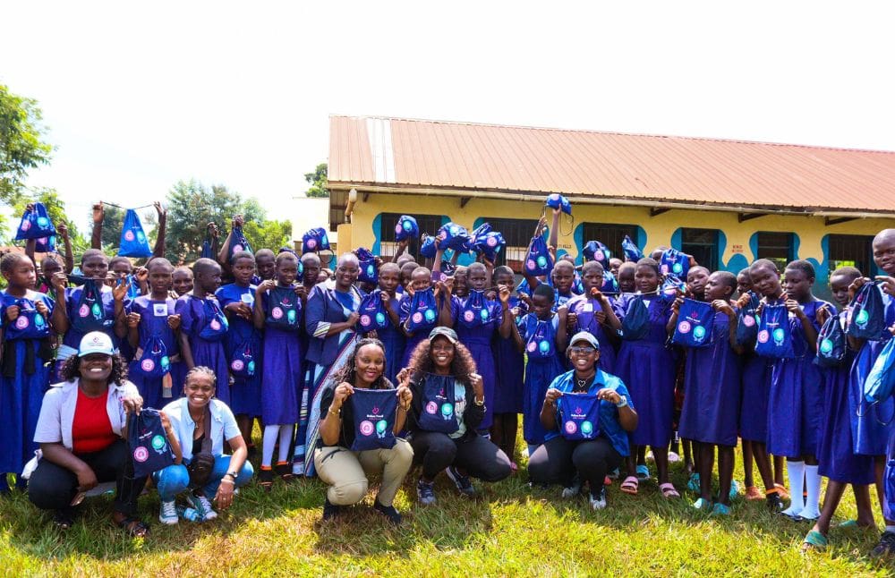 group of girls gathered for Project Blossom donations